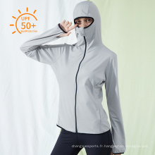 Womens Upf 50+ Protection Soleil Sweat à capuche Rash Gardie T-shirt Performance à manches longues Top athlétique avec trous de pouce